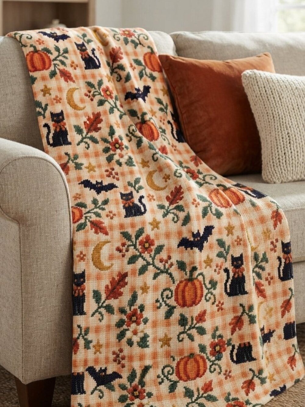 Halloween Black Cat and Pumpkin Blanket
